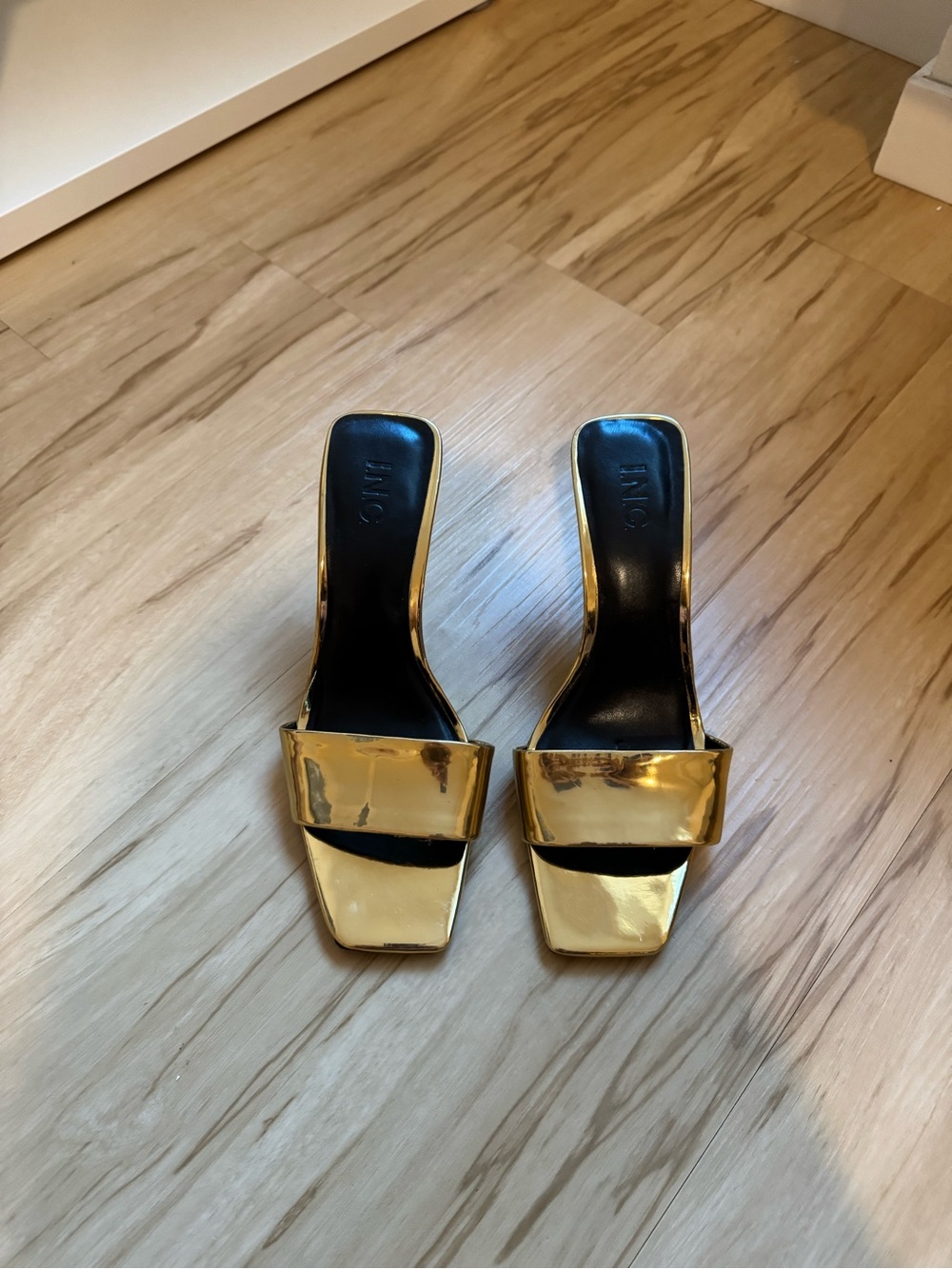 Gold High Heel Open-toe Mules by Inc